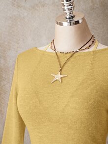 SHEIN ICON 女款大尺碼純色長袖時尚沙灘度假洋裝 - 淡黃色 - 查看 9