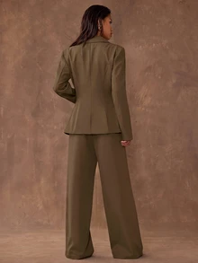 SHEIN BAE 女款休閒西裝外套與長褲套裝 - 咖啡棕 - 查看 2
