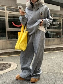 DAZY Women's Plush Hooded Long Sleeve Sweatshirt And Pants Casual Daily 2 Pieces Set Fall - Grey - View 1
