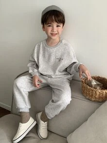 Dazy Kids Young Boy Gray Floral Embroidered Sweatshirt & Sweatpants Set Fall - Light Grey - View 8