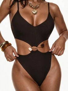 Voyashape Women's Backless Spaghetti Strap One-Piece Swimsuit - Brown - View 4