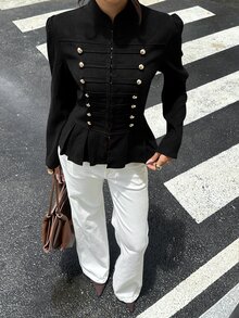Siren Gaze Autumn/Winter New Vintage Napoleon Style Waist-Cinching Jacket For Women - Black - View 6