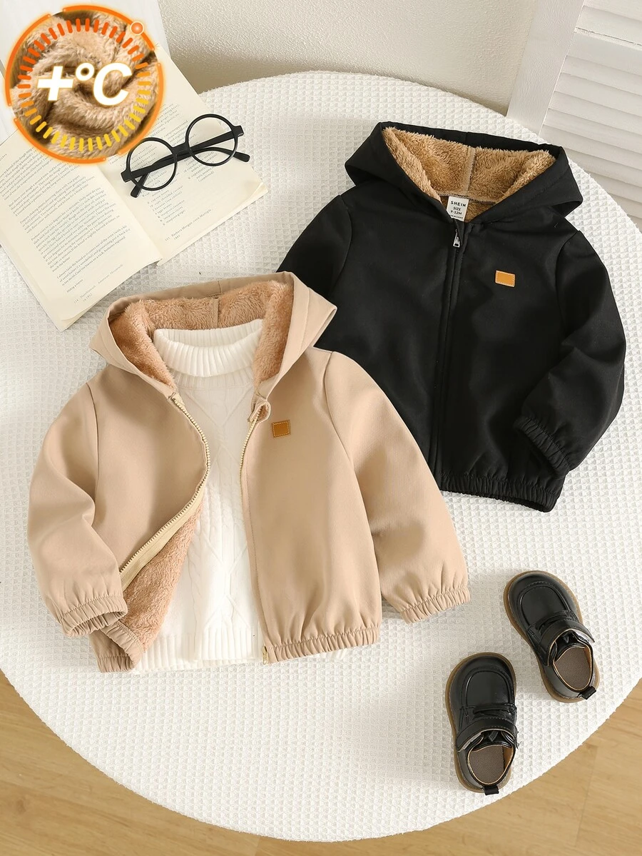 SHEIN 男嬰裝飾拼接連帽長袖夾克,百搭舒適 - 彩色 - 查看 1