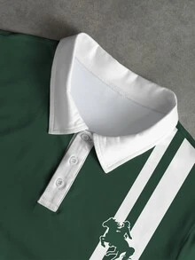 Manfinity Hypemode Men's Plus Size Classic Striped Color Block Horse Logo Polo Shirt, Summer Essential, Suitable For Daily Wear And Gatherings - Multicolor - View 4