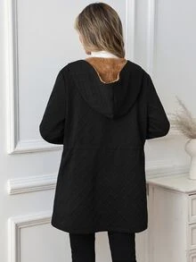 SHEIN Clasi Women's Solid Color Thermal Lined Casual Versatile Daily Wear Long Sleeve Jacket - Black - View 2