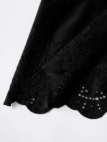 Travachic 女款純色鏤空刺繡肩部流蘇結飾肩帶罩衫洋裝 - 黑色 - 查看 4