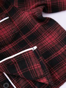 SHEIN 男女嬰兒適用 2件組秋冬休閒可愛海軍藍格紋睡衣套裝，居家服套裝，適合居家休息、睡眠與日常外出 - 紅色 - 查看 5