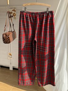 Comfortcana Plus Size Women's Spring/Summer Plaid Pants - Red - View 2