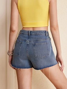 SpongeBob SquarePants | SHEIN Women's Summer Casual Cartoon Print Denim Shorts - Blue - View 2