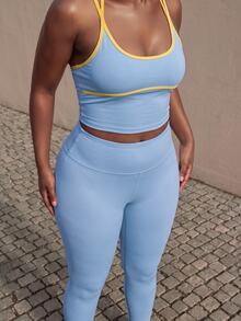 Rovax Women's 2 Pieces Camisole Top And Leggings Sports Set - Baby Blue - View 4