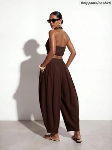 Zivah Women's Modern Commute Vacation Casual Asymmetrical Hem Long Pants - Rust Brown - View 2