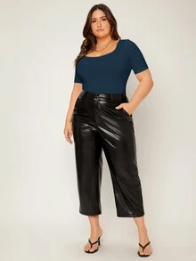 SHEIN BASICS 大尺碼純色圓領連身衣女款夏季穿搭 - 藏蓝色 - 查看 9