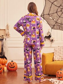 Provexi Provexi Women's Cartoon Print Long Sleeve Top And Pants Casual Daily Home Pajama Set - Multicolor - View 3