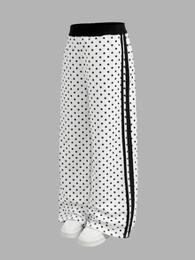 青少年女孩休閒百搭修身顯瘦運動長褲，春夏秋冬款，拼接撞色灰色，蕾絲腰頭彈性腰帶，寬鬆闊腿，開學季新上市 - 彩色 - 查看 6