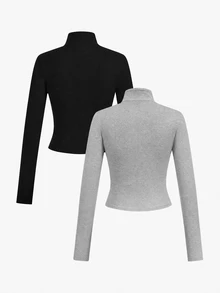 SHEIN Girlism Teen Girls All-Match Casual Versatile Zip-Up 2pcs Pieces Set, Multi-Piece Set - Grey - View 2