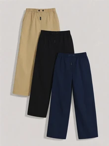 Tween Boy Casual Solid Color Woven Long Pants - Navy Blue - View 3
