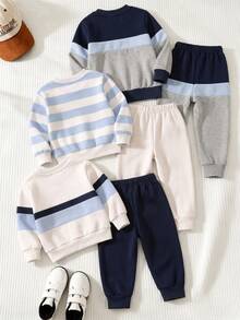 Baby Boy Round Neck Casual Comfortable Set, Simple Design Suitable For All Seasons - Multicolor - View 2