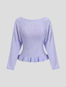 Sweetra Women's Solid Color Casual Versatile Daily Long Sleeve Sweater - Purple - View 1