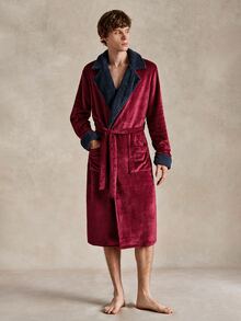 EverLounge Autumn/Winter Colorblock Patchwork Plush Lapel Men's Robe, Warm And Comfortable Home Bathrobe - Multicolor - View 4