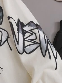 SHEIN Genkimix Kids 2件組青少年男孩時尚白色運動衫與深綠色長褲套裝，胸前綠色圖案印花，時尚街頭風，柔軟舒適面料，易穿脫，適合春秋季節，完美適用於學校、外出及各種場合，青少年男孩必備兩件套 - 黑色 - 查看 5