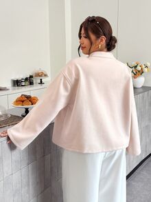 Firerie Plus Size Women's Solid Color Drop Shoulder Long Sleeve Frog Button Design Casual Jacket - Apricot - View 3