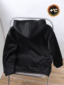 SHEIN 兒童青少年男孩休閒運動黑色連帽衛衣，Y2K嘻哈搖滾風，適合秋冬、校園、家庭聚會、度假、派對穿著 - 黑色 - 查看 3