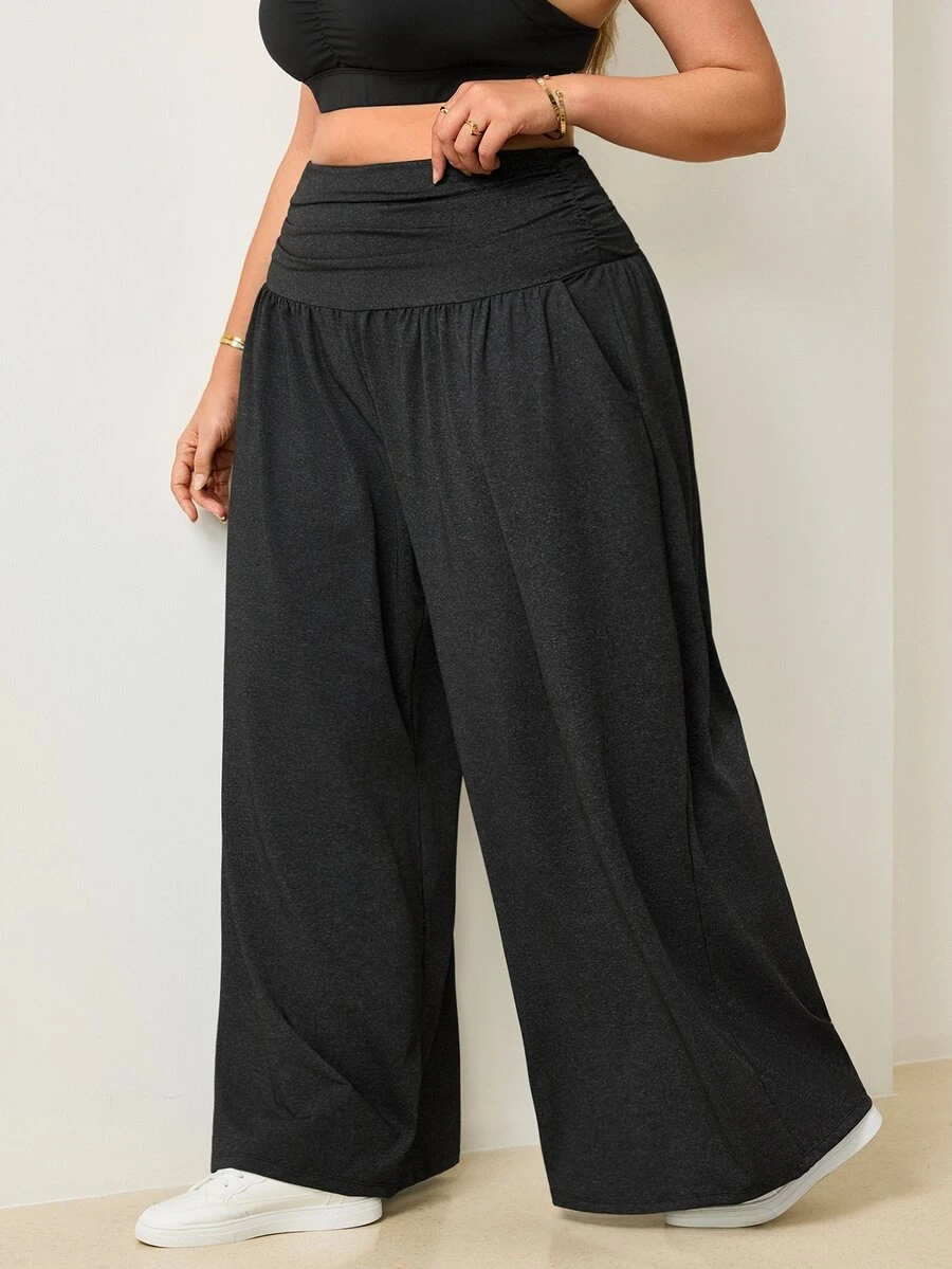 Easithlete Easithlete 2026 New Comfortable 4-Way Stretch Plus Size Women's Ruched Waist Wide Leg Sports Pants - Multicolor - View 1