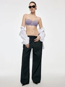 SHEIN 淡紫色鋼圈模杯聚攏胸罩，提拉支撐、防滑、無肩帶、隱形舒適女款巴爾科內式內衣 - 紫色 - 查看 5