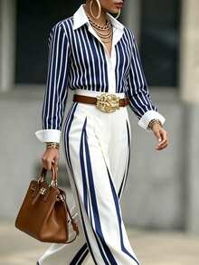 EMERY ROSE Plus Size Women's Striped Casual Versatile Everyday Outing Shirt - Multicolor - View 3