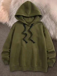 Rusticease Plus Size Women Solid Color Drawstring Hooded Sweatshirt For Daily Wear Autumn Formal Home Wear Going Out Olive Green Casual Baggy - Green - View 4