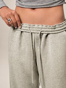 Normani 女款休閒百搭抽繩腰運動長褲，適合日常穿著 - 杏色 - 查看 6