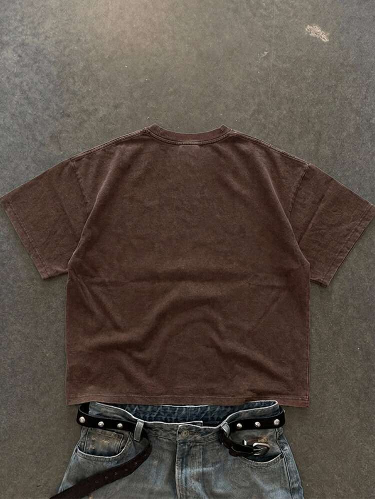 Manfinity ZONE917 Men's Dark Brown Regular Size Cropped Loose Fit Short Sleeve T-Shirt - Brown - View 6
