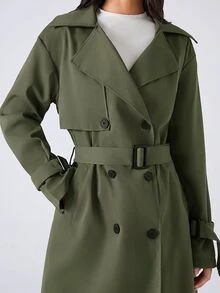 SHEIN EZwear 女款素色時尚百搭日常休閒風衣外套 - 軍綠色 - 查看 3