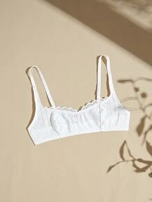 Lullawish Women's Lace Trim Casual Daily Spaghetti Strap Bra - White - View 1