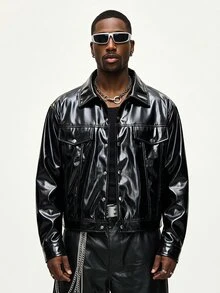 ROMWE MEN Street Life Men's Autumn Fashion Versatile Jacket - Black - View 4