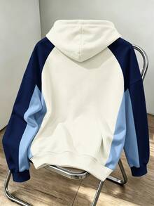 Daypath Men's Double H Creative Design Small Pattern Round Neck Colorblock Long Sleeve Double Layer Hooded Sweatshirt, Fashion Casual Versatile Sporty Style Long Sleeve Men's Double Layer Hooded Sweatshirt - Multicolor - View 2