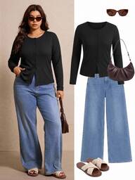 Elaquor Casual Long Sleeve T-Shirt, Spring/Summer Fashion Elastic Slim Fit Base Layer Top, Comfortable Curve-Flattering Plus Size T-Shirt Fall