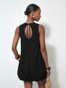 Zivah Women's Solid Color Round Neck Sleeveless Pocket Bud Casual Mini Dress - Black - View 8