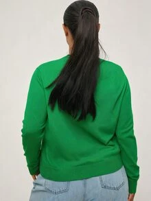 SHEIN BASICS Plain Casual Long Sleeve Plus Size Cardigan In Fall Winter Clothes - Green - View 2