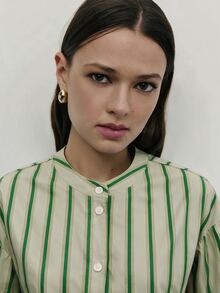 Nöista 女款條紋單排扣花瓣袖襯衫 - 綠色 - 查看 7