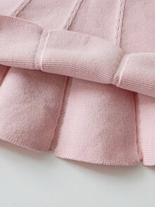 Souflis Souflis 6個月至3歲女嬰奶油色鑽石泡泡紋理針織開襟短外套，配淺粉色緞面蝴蝶結愛心鈕扣 + 粉色直條紋A字百褶短裙 2件套，柔軟溫和春秋針織套裝，適合生日、旅行 - 粉色 - 查看 8