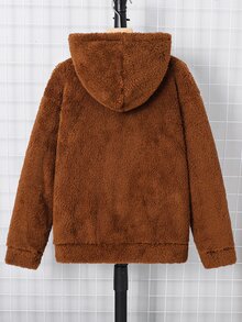 SHEIN 青少年男孩冬季舒適口袋長袖運動衫 - 棕色 - 查看 2