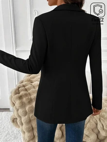 SHEIN Clasi 女款休閒通勤純色抗皺商務工作西裝外套，秋季風格 - 黑色 - 查看 2
