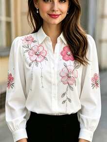 Balvessa Women's Elegant Printed Long Sleeve Blouse For Autumn - Multicolor - View 5
