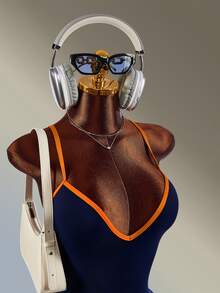 Amplova Women's Blue & Orange Colorblock X-Strap Backless Sports Romper - Navy Blue - View 5