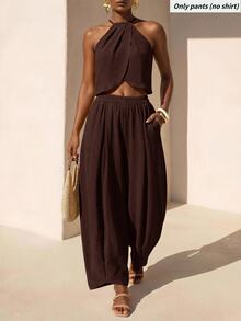 Zivah Women's Modern Commute Vacation Casual Asymmetrical Hem Long Pants - Rust Brown - View 4