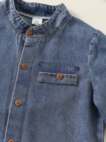 SHEIN 小男孩 2026 新款鈕扣牛仔襯衫與休閒長褲套裝 - 彩色 - 查看 4
