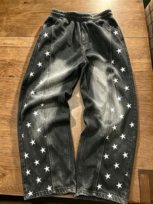 IslaSuriya 男士仿丹寧星星印花時尚街頭休閒運動長褲 - 彩色 - 查看 3