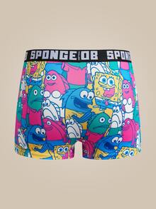 SpongeBob SquarePants | SHEIN Celana Dalam Boxer Pria dengan Ikat Pinggang Huruf dan Motif Kartun - MultiWarna - View 2
