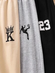 SHEIN 買2送1 童裝大童男孩休閒運動 23圖案 黑灰色卡其色保暖內裡加厚運動長褲多件套裝，適合秋冬、學校、家庭聚會、度假、派對、秋季穿搭、冬季穿搭 - 彩色 - 查看 2